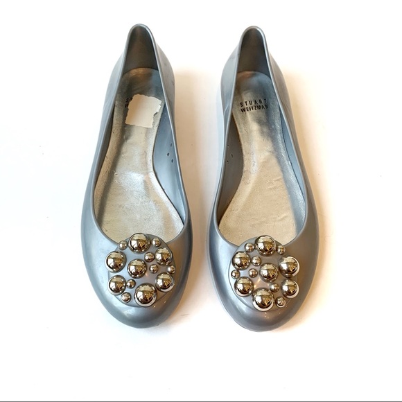 Stuart Weitzman silver Jelly flats FLAWED - Picture 2 of 10